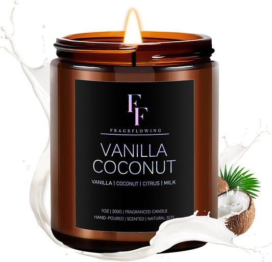 Vanilla Coconut Candle, Scented Candle for Home Soy Wax Candle, Aromatherapy Candle Gift for Women Men, 7oz