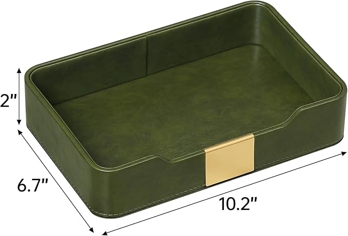 PU Leather Valet Tray with Gold Accent, Decorative Nightstand Organizer Desk Trays Cologne Organizer for Men - Key Bowl Vanity Trinket Tray for Dresser Bedside Entryway Table (Olive Green)
