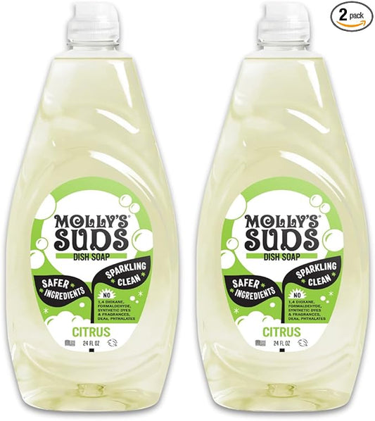 Molly's Suds Liquid Dish Soap | Clean, Simple Ingredients | Extra Scrubbing Power | Citrus Scent, 24 oz - 2 Pack