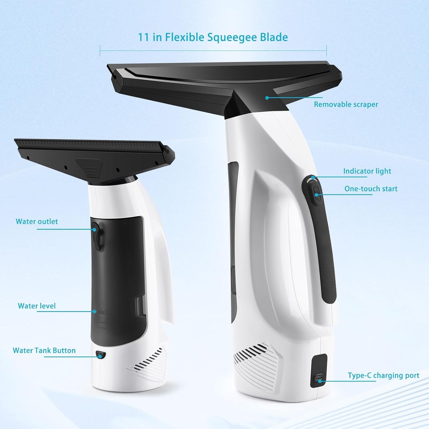 Window Vacuum, Window Vacuum Squeegee Cordless, Handheld Window Vac with Multi-Purpose Spray Bottle & Microfiber Cloth, Electric Cleaning Tool for Windows, Tiles, Mirror, Countertop, Car Windshield