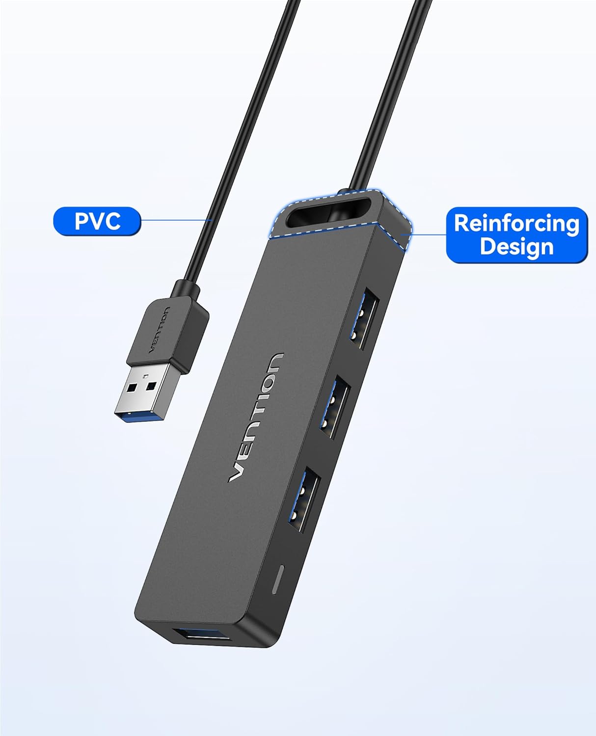 VENTION USB Hub 3.0 Splitter with 3FT Extension Long Cable 4-Port Ultra-Slim Multiport Expander for Desktop, PC, Laptop, Surface Pro, PS4, Flash Drive, Mobile HDD