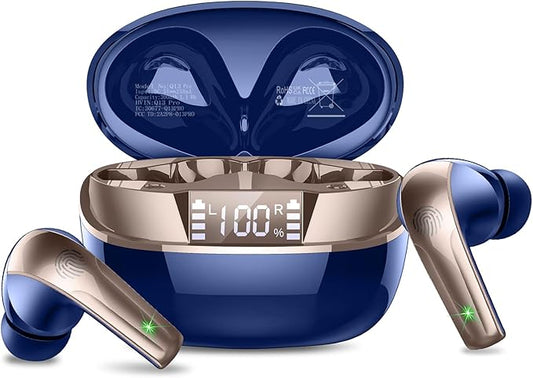 Wireless Earbuds, Bluetooth 5.4 Headphones in Ear, Mini Bluetooth Earbuds HiFi Stereo Deep Bass with 4 ENC Noise Cancelling Mic, Wireless Ear Buds 47H Long Playtime LED IP7 Waterproof USB-C(Blue)