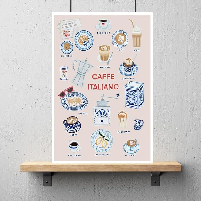 Trendy Espresso Coffee Italiano Wall Art Quirky Food Posters Italian Coffee Chart Canvas Print Painting Minimalism Home Decor Aesthetics Pictures for Kitchen Cafe Station Bar Club 20x30inch Unframed