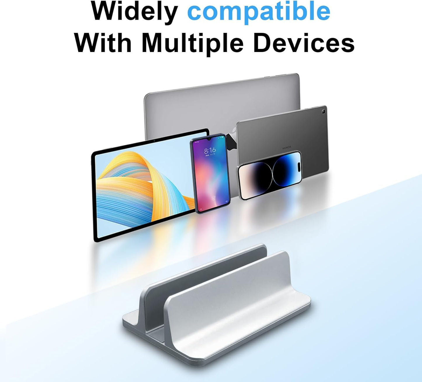 Vertical Laptop Stand Holder, Desktop Aluminum Stand for MacBook with Adjustable Dock Size, Fits All MacBook, Surface, Chromebook and Gaming Laptops (Up to 17.3 inches), Silver