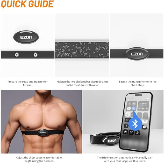 EZON Heart Rate Monitor Chest Strap, Bluetooth 5.1 & ANT+ Sensor, 3ATM Waterproof, Compatible with Garmin, Wahoo, Polar, Strava for Running, Cycling, Workout(C009 Pro)