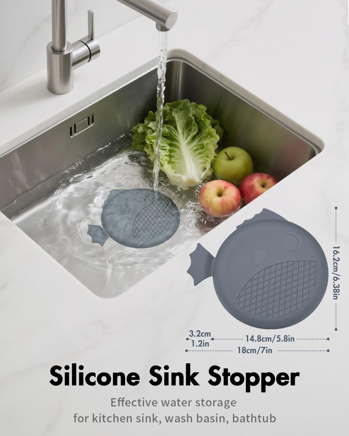 Revolutionary Kitchen Sink Drain Strainer& Sink Stopper/Patented Reversible Chain Mesh, Effortless Cleaning & Debris Catcher, Large Capacity, No Clog, 304 Stainless Steel & Rust-Proof