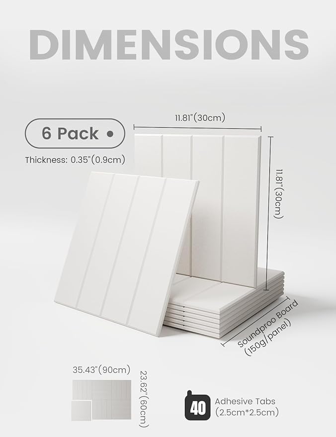 Felt Bulletin Board Tiles Large 36" x 24"Cork Board Alternative-6 Pack with 40 Adhesive Tabs, Thick Slat Wall Panels for Office Decor, Push Pin Board Wall Organizer Alternative - Milky White