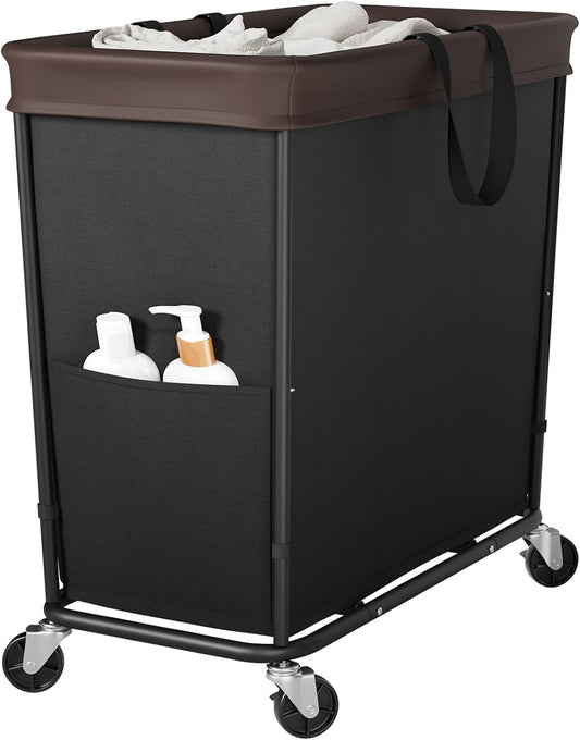 320L Laundry Basket with Wheels, 3-Section Rolling Hamper for Laundry, Extra Large Laundry Hamper with Wheels, Clothes Hamper Rolling Laundry Basket for Home, Bathrooms and Dorm(Black)