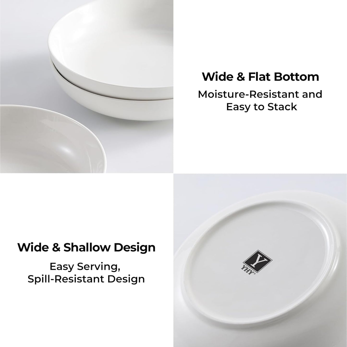 Y YHY Pasta Bowls for Small Portions, 22 Ounce Salad White Bowl Plates Set of 6, Porcelain Dishes for Serving Dinner - Dinnerware Sets Microwave Dishwasher Safe Thanksgiving Day Gift