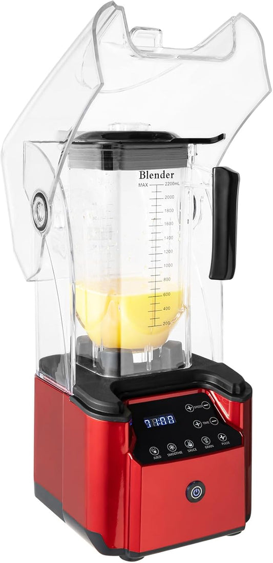 Professional 2.2L/74.4oz Commercial Smoothie Food Processing Blender for Shakes and Smoothies, 2200W Power Blender with Soundproof Shield for Fruits, Frozen Drinks