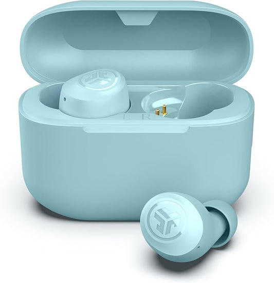 JLab Go Air Pop+ True Wireless Earbuds, in Ear Headphones, Bluetooth Earphones, 35H Playtime Ear Buds, Bluetooth Earbuds with Microphone, USB-C Charging Case, Dual Connect, EQ3 Sound, Light Blue