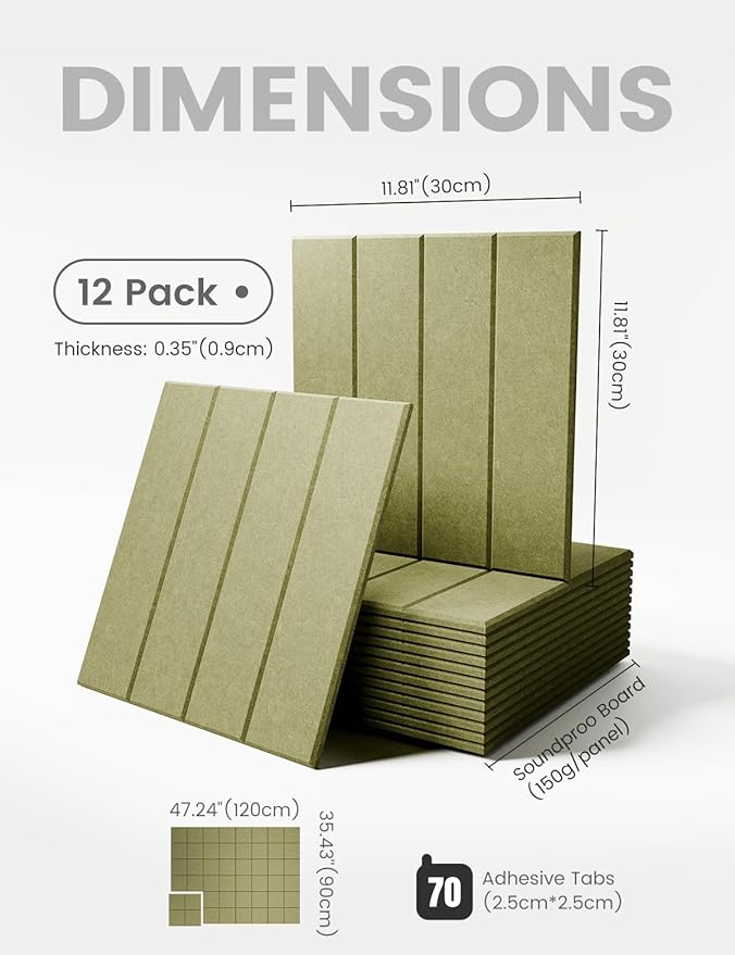 Large Felt Bulletin Board 48" x 36" Cork Board Alternative-12 Pack with 70 Safe Removable Adhesive Tabs, Cork Boards for Walls Cork Board for Home Office Classroom Pin Board (Olive Green)