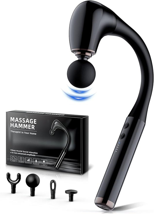 FVZ Massage Gun with Upgraded Extension Handle, 10MM Massage Gun Deep Tissue, Back Massager, Muscles/Neck/Shoulders/Waist/Legs Massager Portable for Pain Relief, 4 Massage Heads & 5 Speed Levels