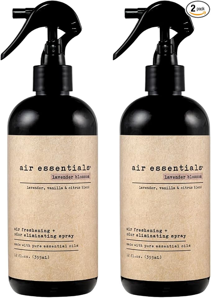 Air Essentials Air Freshener & Odor Eliminator Spray - 12 oz, Pack of 2 - Made with Pure Essential Oils - Lavender Blossom Scent