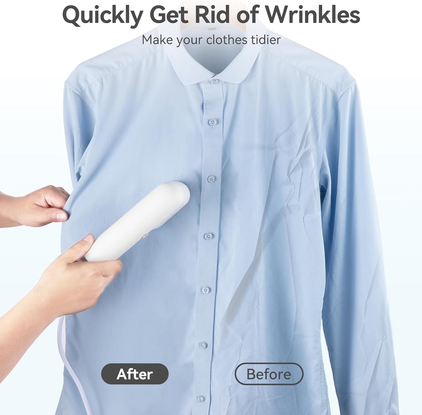 Travel Steamer for Clothes, Fashion Portable Handheld Garment Steamer, 15S Heat Up, Travel Size Steamer ＆ Iron 2 In 1, 1.1lbs, Fabric Wrinkle Remover for All Clothes, White