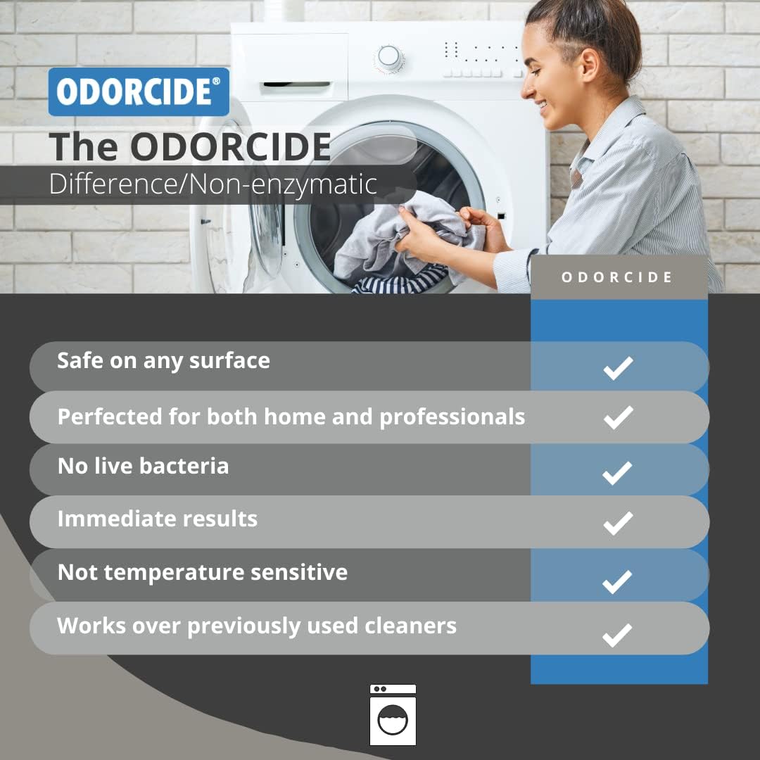 Odorcide – 1 Gallon Concentrated Laundry Odor Eliminator for Strong Odor, All Laundry Uses – Safe, Non-Enzymatic Odor Neutralizer – Laundry Odor Remover for Smoke, Sweat & Pet Odors (1 Gal)