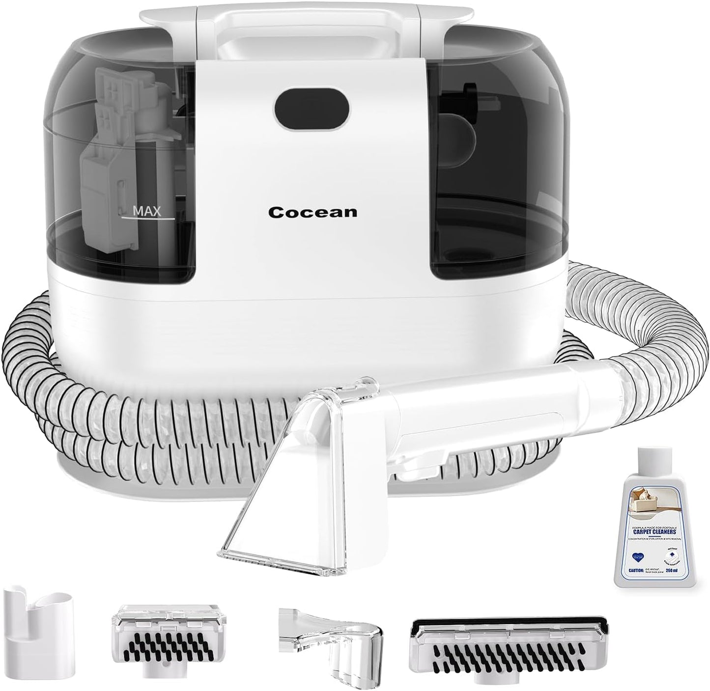 COCEAN Multi-Purpose Portable Carpet and Upholstery Cleaner, Carpet Cleaner Machine Powerful Suction Spot Cleaning, Deep Stain Cleaning for Carpet, Car Seats, Pets, Couches, with BrushHead (White)