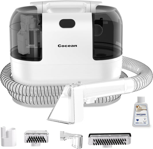 COCEAN Multi-Purpose Portable Carpet and Upholstery Cleaner, Carpet Cleaner Machine Powerful Suction Spot Cleaning, Deep Stain Cleaning for Carpet, Car Seats, Pets, Couches, with BrushHead (White)