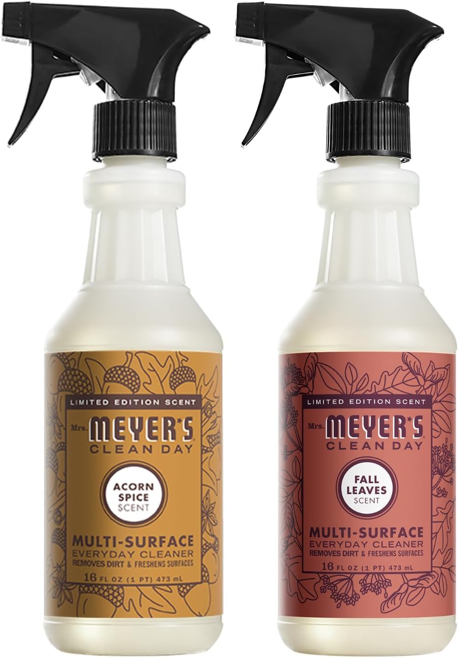 Mrs. MEYER'S CLEAN DAY Multi-Surface Cleaner 2 Pack Variety, 16 OZ Each, 1 CT (Acorn Spice + Fall Leaves)