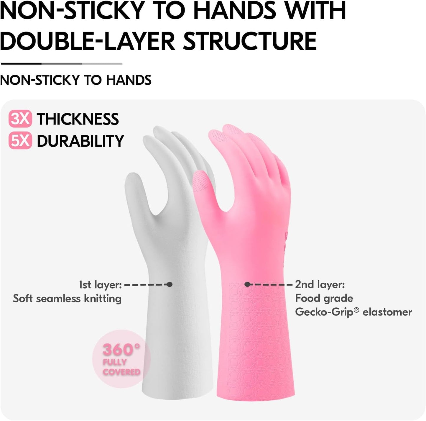 Vgo... Household Cleaning Gloves,Double-layer,Lined Dishwashing Gloves,Long Sleeves for Kitchen,Bathroom Cleaning(TP1117)