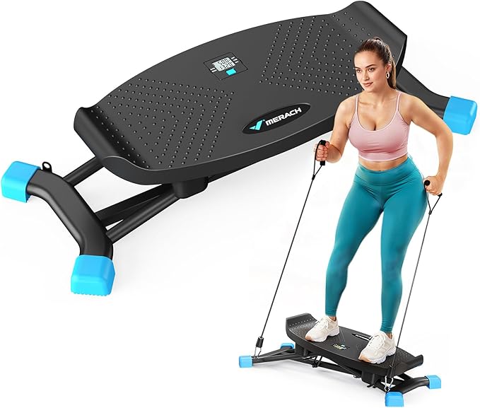 MERACH Balance Board with Resistance Bands, Portable Ski Balancing Machine Featuring LCD Monitor, 300 lbs Capacity Gibbon Balance Trainer for Full Body Workout