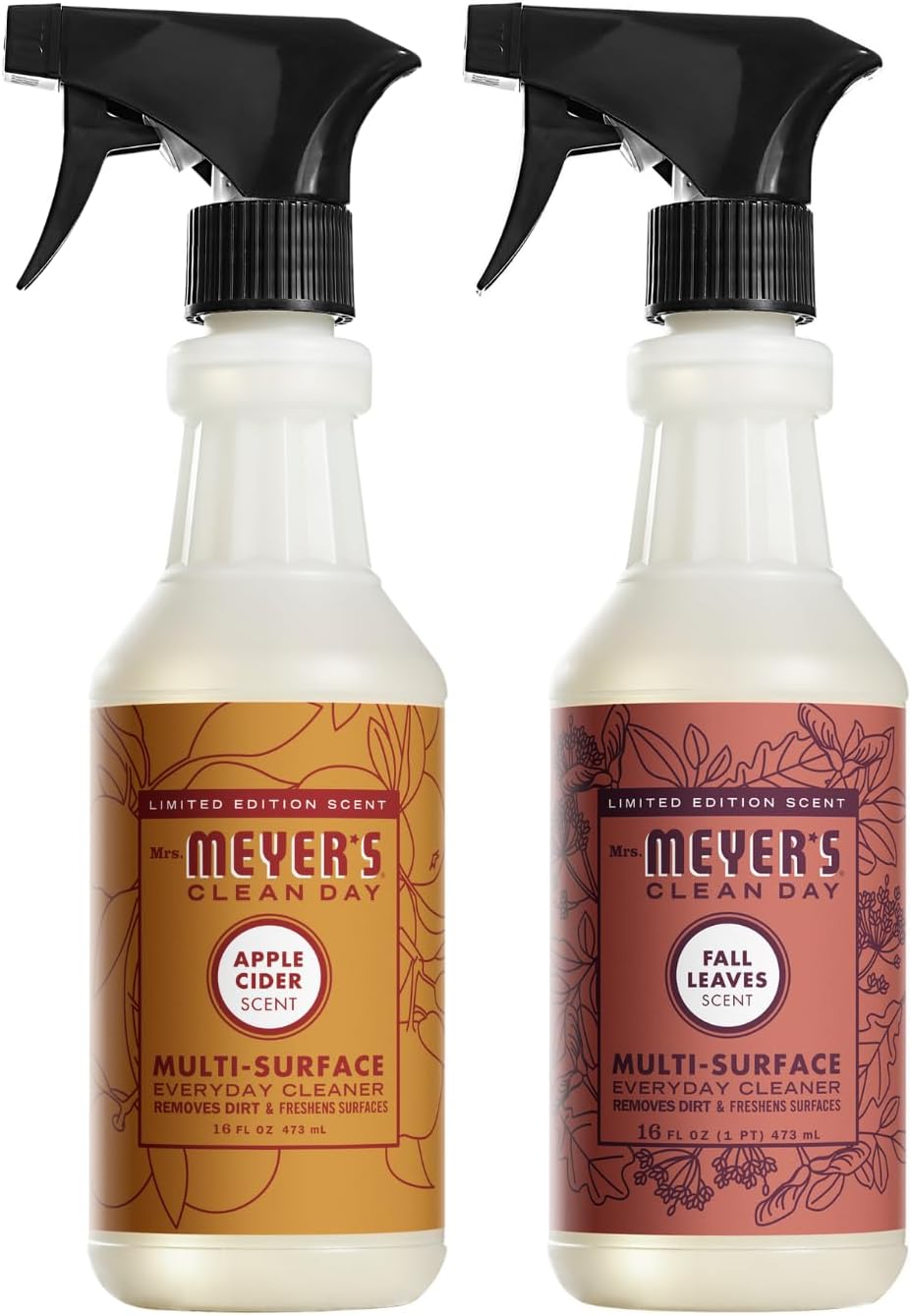 Mrs. MEYER'S CLEAN DAY Multi-Surface Cleaner 2 Pack Variety, 16 OZ Each, 1 CT (Apple Cider + Fall Leaves)