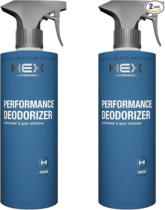 HEX Performance Deodorizing Spray, Fresh, 44oz (Pack of 2) - Awesome for Shoes, Gear, Activewear & Fabrics, Yoga Mats & Gym Equipment, Carpet, Pets, Odor Eliminator & Fabric Refresher Spray