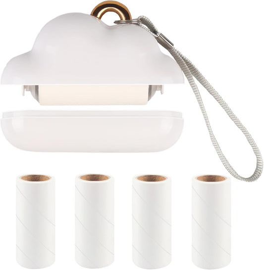 Mini Travel Lint Roller, Reusable Pet Hair Remover for Clothes with 150 Refillable Sheets (White)