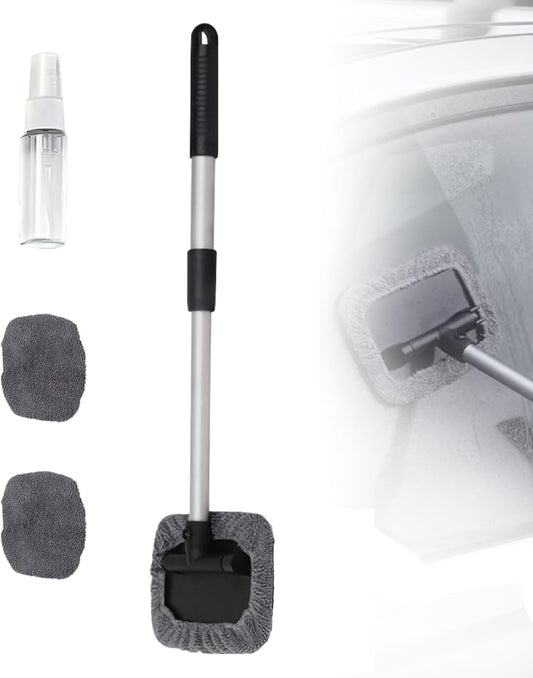 Windshield Window Cleaner Tool, Magnetic Car Window Cleaner Tool,180° Expandable Cleaner Tool with Microfiber Pads and Spray Bottles, Cleaning Supplies for Auto Glass Home (1 Set)