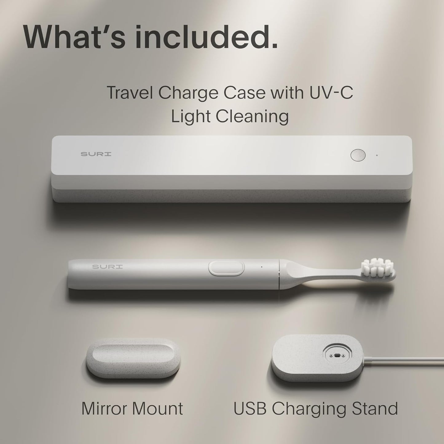 SURI 1.0 Sonic Electric Toothbrush with UV Cleaning Travel Case | 1 Month+ Battery | Designed in California | Electric Toothbrush for Adults | Travel Toothbrushes | Tooth Brush | White