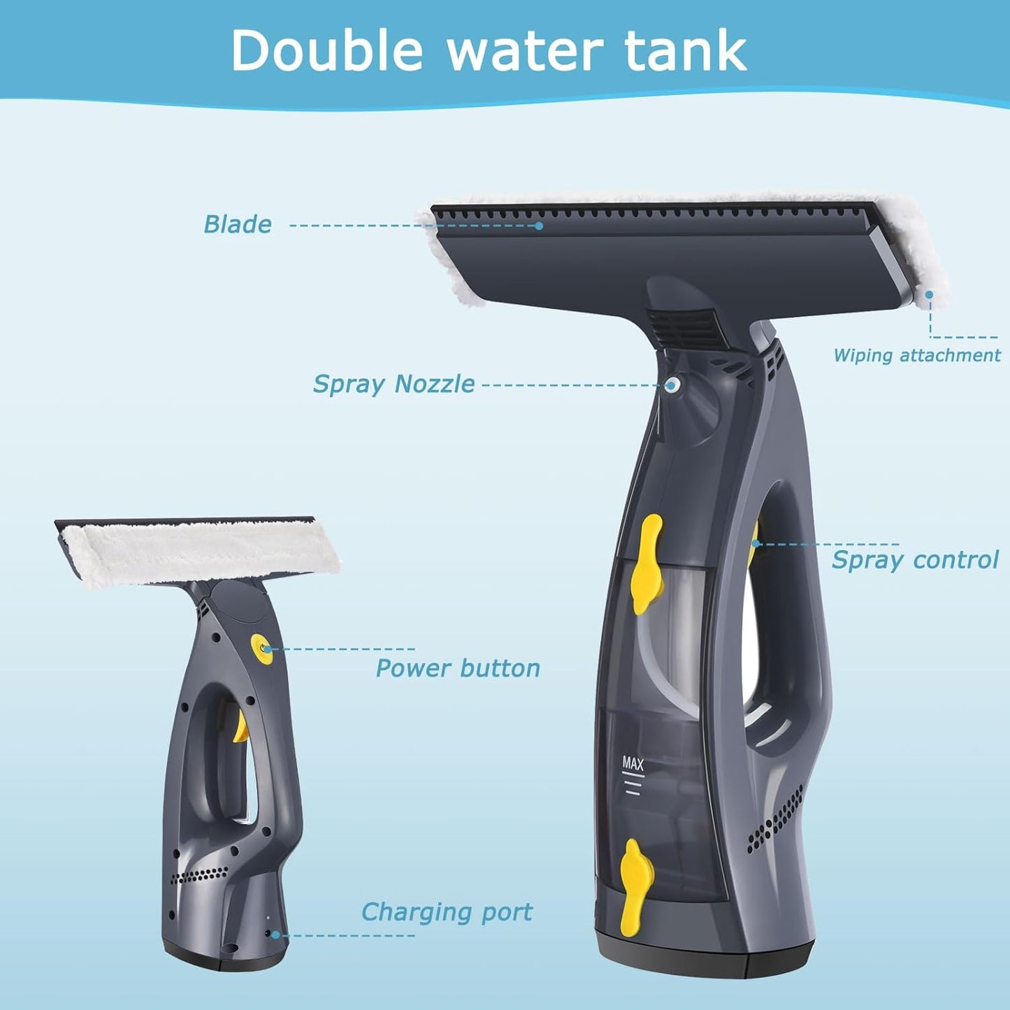 Window Vacuum, Window Vacuum Squeegee, 3 in 1 Cordless Window Vac with Spray/Wipe/Suck up Water,Electric Window Cleaning Tool for Shower Wall Mirror Glass/Car Windshield/Countertop