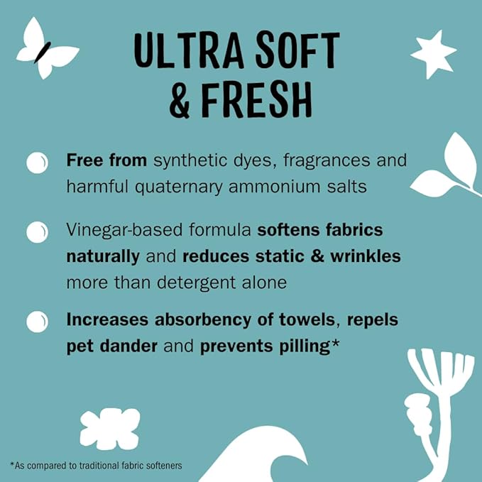 Molly’s Suds Fabric Softener Liquid for Sensitive Skin | Vinegar-Powered, Infused with Essential Oils | Fights Static, Reduces Wrinkles, Deodorizes | Unscented, 50 Loads