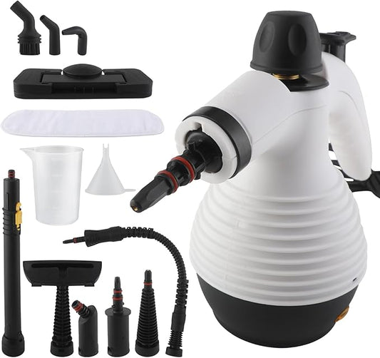 Steam Cleaner, Pressurized Handheld Mop Steam Cleaner for Home with 18 PCS Accessory & Safety Lock, Large Capacity Mop Steam for Cleaning, Car, Bathroom, Shower, Window, Grime, Grease - White