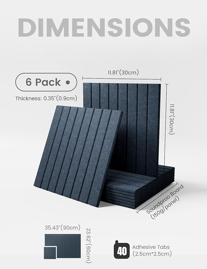 Large Felt Bulletin Board 36" x 24" Cork Board Alternative-6 Pack with 40 Safe Removable Adhesive Tabs, Cork Boards for Walls for Home Office Classroom Pin Board - Deep Charcoal Blue