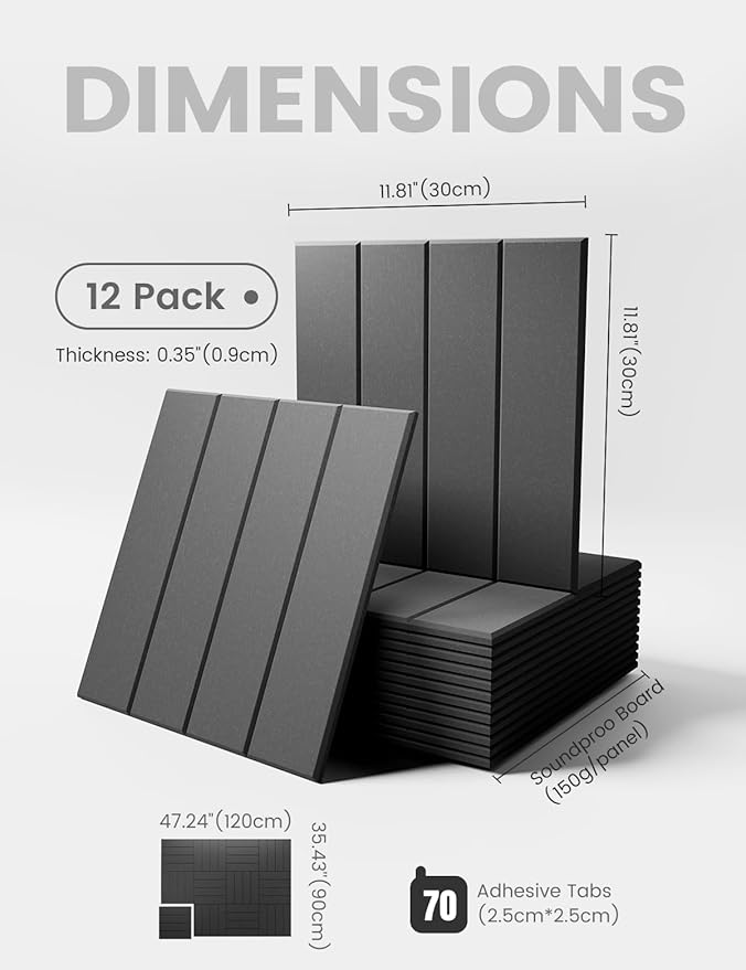 Felt Bulletin Board Tiles Large 48"x36"Cork Board Alternative-12 Pack with 70 Adhesive Tabs, Thick Slat Wall Panels for Office Decor, Push Pin Board Wall Organizer Alternative-Charcoal Gray