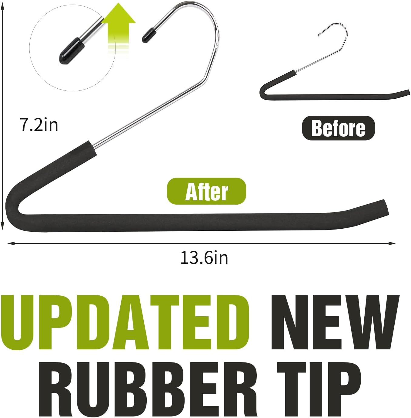 Spring Fever Open Ended Non Slip Sponge Padded Pants Hangers - Chrome Plating Foam Heavy Duty Space Saving Black 20