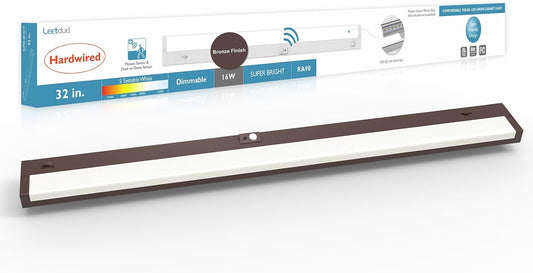 Under Cabinet Lighting Motion Sensor Hardwired, 32 Inch 16W Dimmable, 5 CCT 2700/3000/3500/4000/5000K, Eyes Care Design Linkable Under Counter Lights for Kitchen, Sink, ETL Listed, Bronze