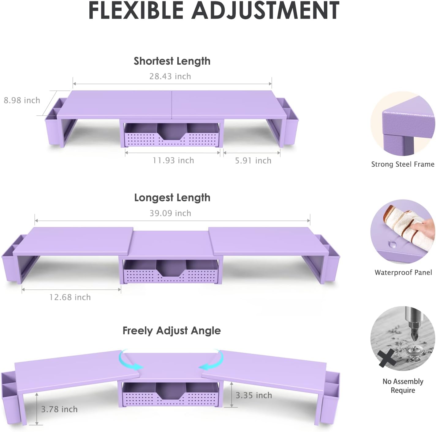 Purple Desk Organizers and Accessories, Dual Computer Monitor Stand Riser with Drawer and 2 Pen Holders, Office Desk Accessories, Workspace Desktop Organization for Office Supplies