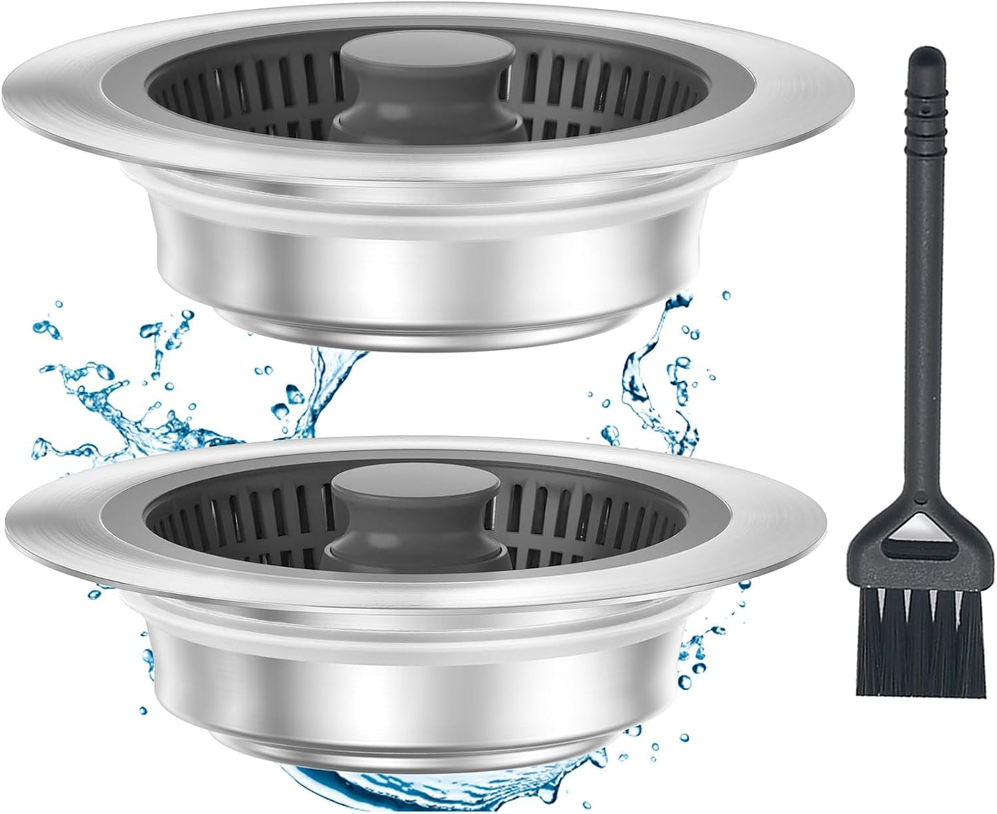 Kitchen Sink Drain Strainer with Pop-up Sink Stopper, 3 in 1 Sink Drain Strainer Basket with Cleaning Brush for US Standard 3-1/2 Inch Drain