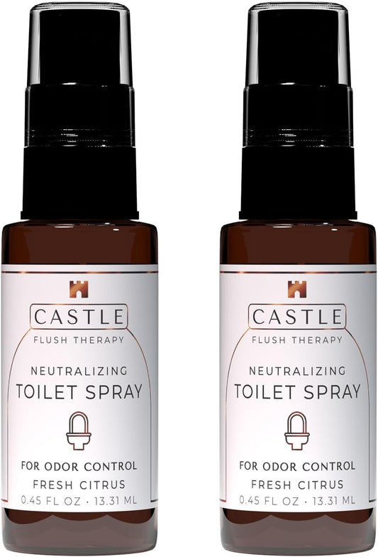 Castle Flush Therapy Neutralizing Toilet Spray | Odor Control | Bathroom Freshening Spray | Neutralizes Odors at the Source | Gentle Yet Powerful Formula | Fresh Citrus | 0.45 oz (2 Pack)