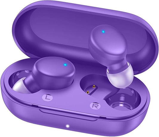 MOZOTER S8 Mini Wireless Earbuds Bluetooth 5.3 in Ear Light-Weight Headphones,60Hrs Playtime Ear Buds with Charging Case,Bluetooth Headsets,Premium Sound with Deep Bass for Sport-Purple