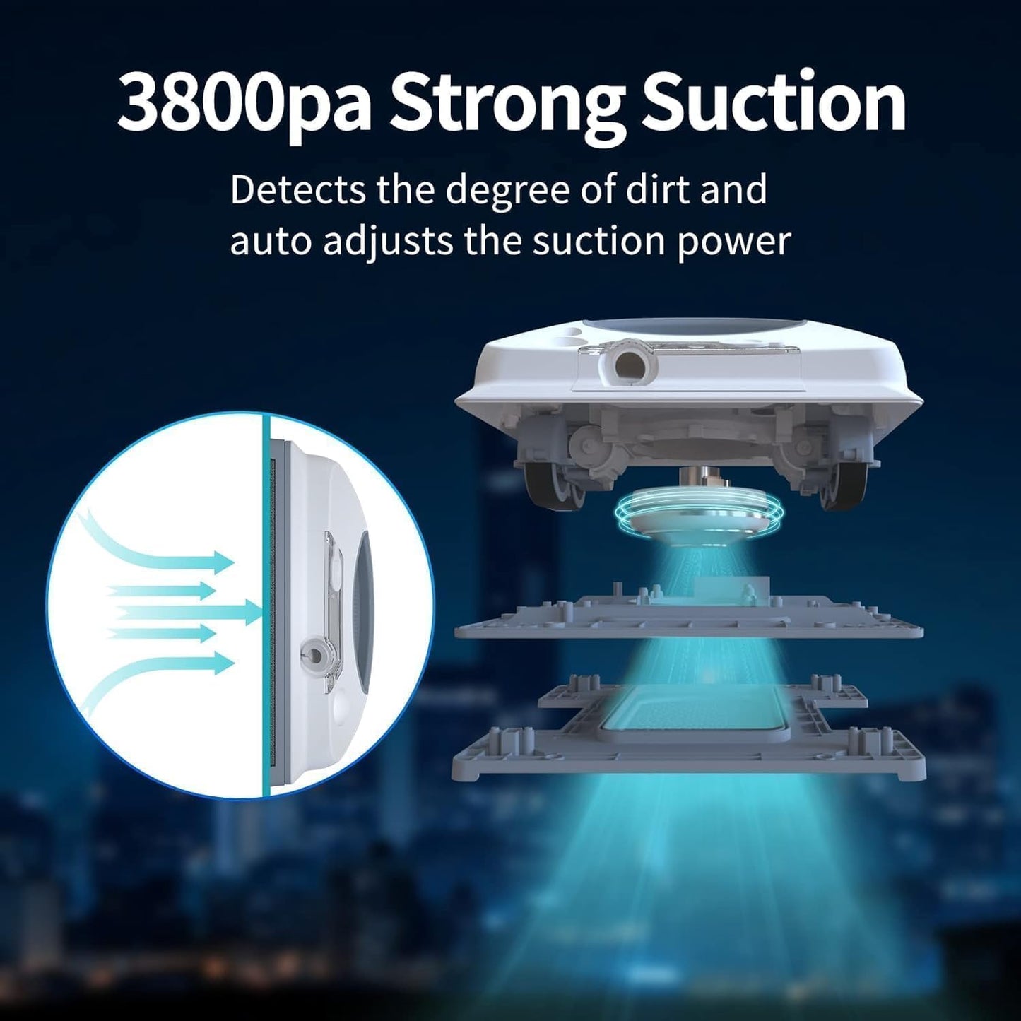 FMART Window Cleaner Robot Double-Sided Spray Water, 3800Pa Strong Suction Smart Window Cleaning Robot, APP&Remote Control Robot Suitable for Outdoor/Indoor High Rise Windows