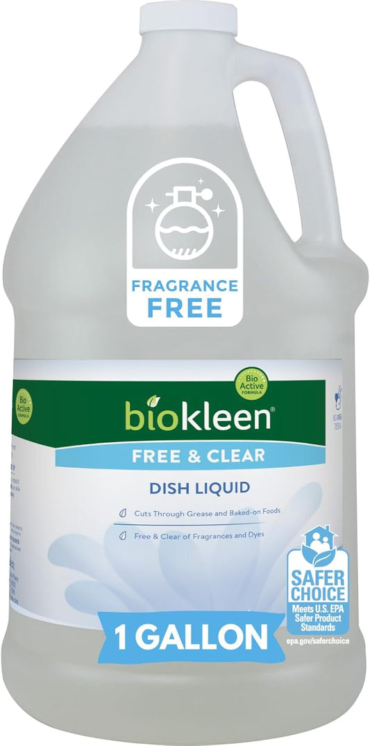 Biokleen Free & Clear Dish Soap - Dish Liquid, Dishwashing Cleaner, Eco-Friendly, Non-Toxic, Plant-Based, No Artificial Fragrance, Colors or Preservatives, Unscented