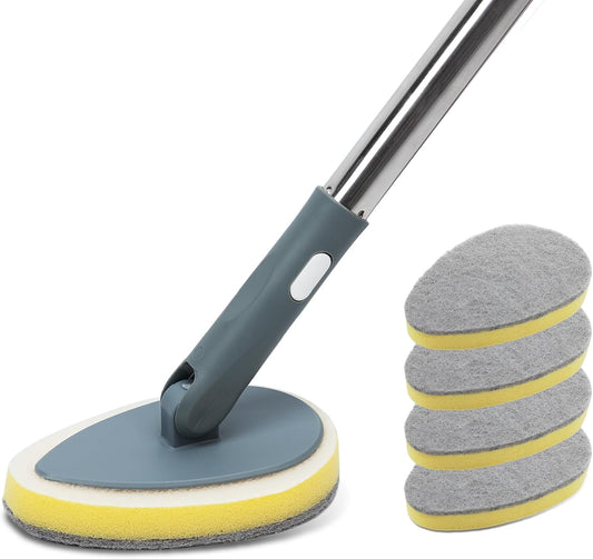 TreeLen Long Handle Shower Bathtub Tub Scrubber with 180° Head & 5 Replaceable Heads -49" Bathroom Cleaning Brush for Bathtub, Tiles, Glass (Non-Scratch Scouring Pads Included)