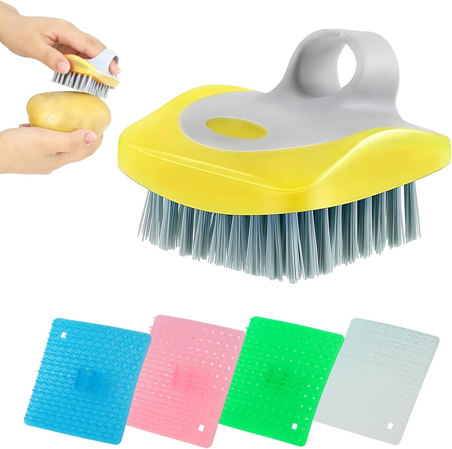 Vegetable Brush Scrubber for Food – 5-Pack Multi-Color Vegetable Brush with Soft & Hard Bristles, Silicone Handle Potato Scrubber, Ergonomic Cleaning Tools for Vegetables with Delicate or Tough Skin