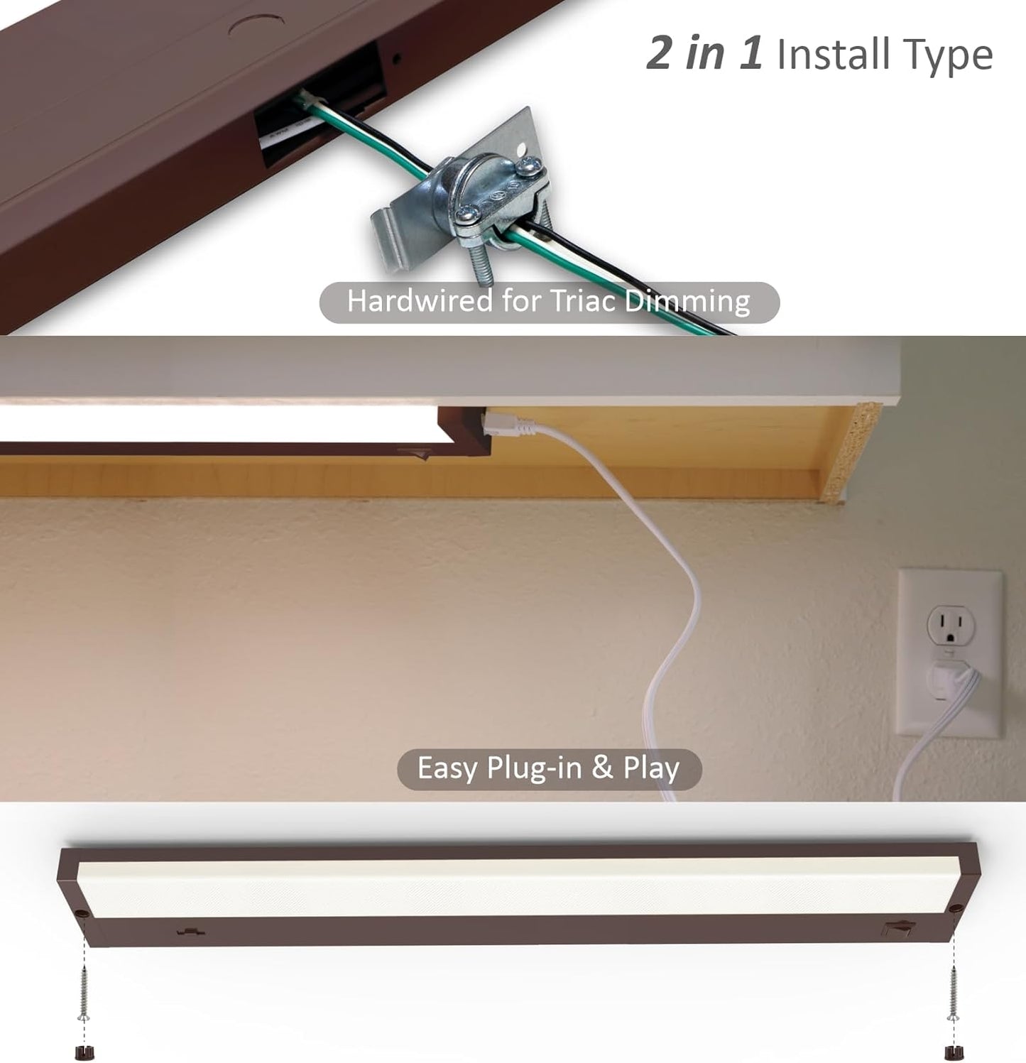LED Under Cabinet Lighting Hardwired or Plug in, 32 Inch 16W, Dimmable 5 Color 2700K/3000K/3500K/4000K/5000K, Linkable Eyes Care Design Counter Lights for Kitchen, Sink, ETL Listed, Bronze