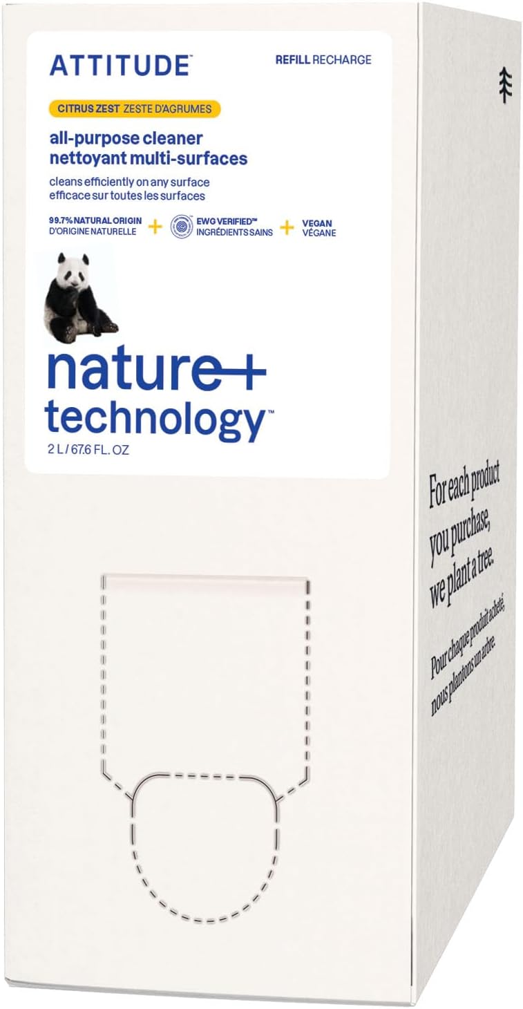 ATTITUDE All-Purpose Cleaner Refill, EWG Verified, Plant-Based & Vegan, Multi-Surface Cleaning Spray, Citrus Zest Scent, 67.6 Fl Oz