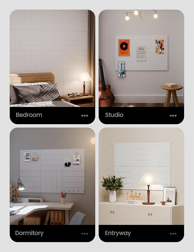 Felt Bulletin Board Tiles Large 36" x 24"Cork Board Alternative-6 Pack with 40 Adhesive Tabs, Thick Slat Wall Panels for Office Decor, Push Pin Board Wall Organizer Alternative - Milky White