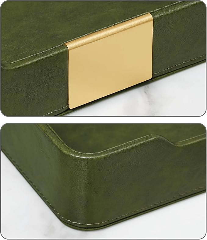 PU Leather Valet Tray with Gold Accent, Decorative Nightstand Organizer Desk Trays Cologne Organizer for Men - Key Bowl Vanity Trinket Tray for Dresser Bedside Entryway Table (Olive Green)