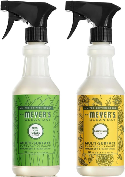 Mrs. MEYER'S CLEAN DAY Multi-Surface Cleaner 2 Pack Variety, Dandelion, Fresh Cut Grass, 16 OZ Each, 1 CT